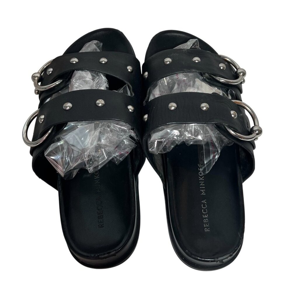 Rebecca Minkoff Women's Vachel Slides US 7,5 M Black Leather Sandals - Picture 2 of 12